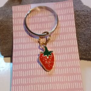 Strawberry Keychain with Gold Ring